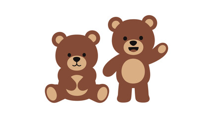 Fototapeta premium Two Brown Teddy Bears Flat Vector Illustration On White Background