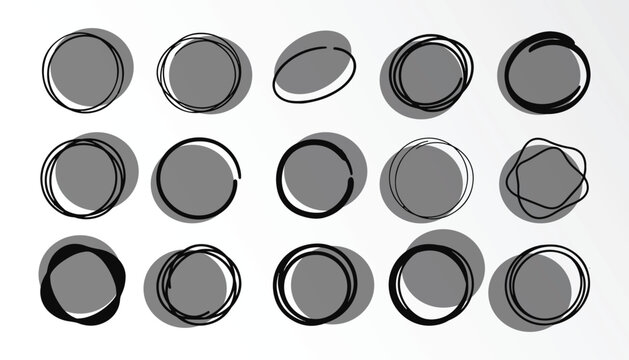 A collection of hand drawn grey circles arranged in a grid pattern on a white background