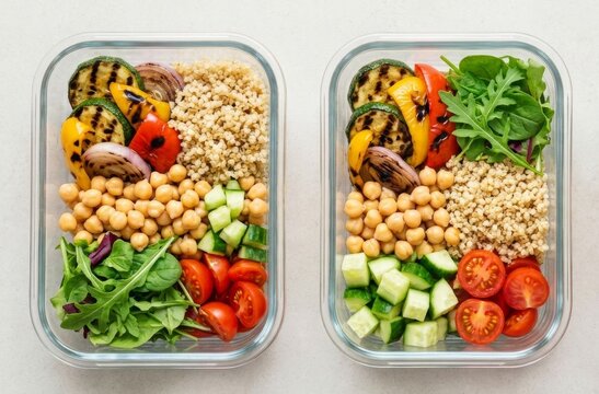 Mediterranean Meal Prep Containers with Grilled Vegetables and Quinoa