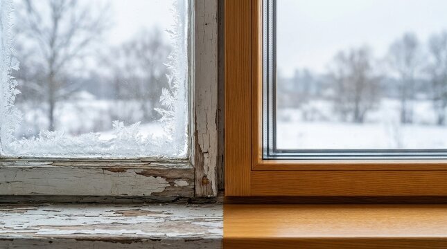 Winter Window Comparison: Old Frosty Frame Versus New Modern Insulated Solution