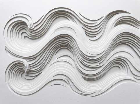Abstract layered paper cut art depicting flowing waves isolated on white background