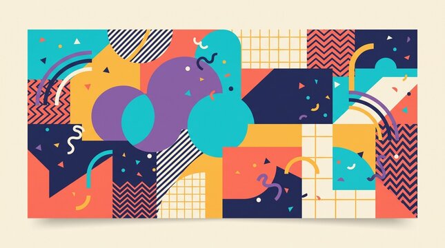 Memphis style abstract geometric pattern background
