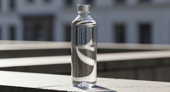 Clear glass water bottle on steps