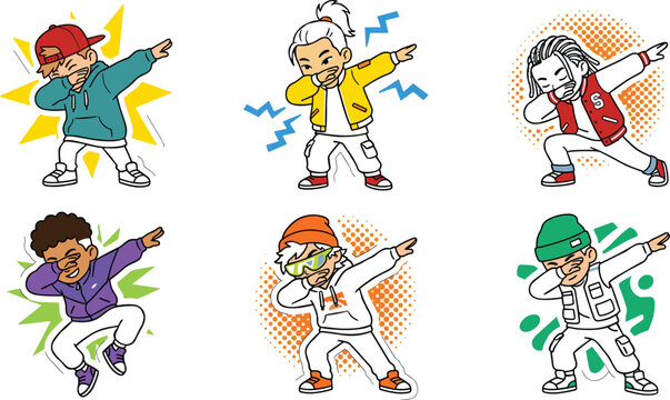 Diverse group of people performing the dab pose colorful vector illustration dabbing