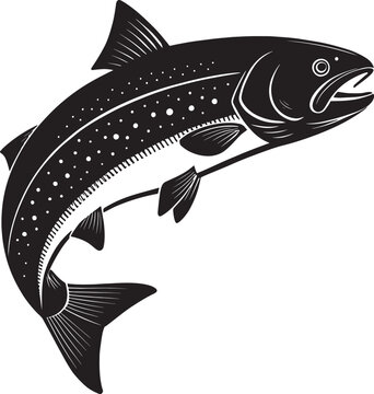 Artistic trout fish leaping vector graphic with detailed spots and lines for fishing club.