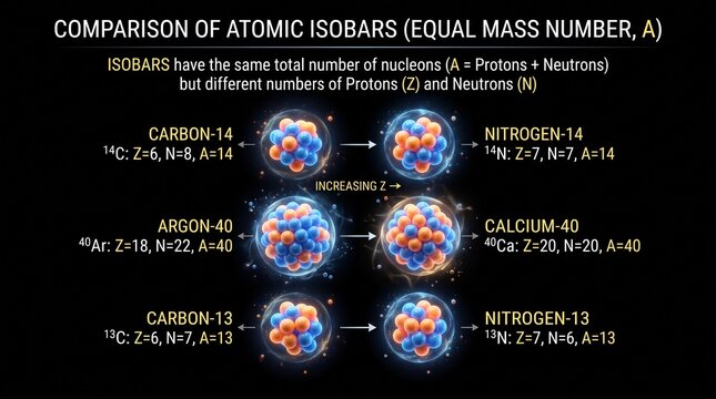 Atomic nuclei comparison chart. Isobars education science diagram