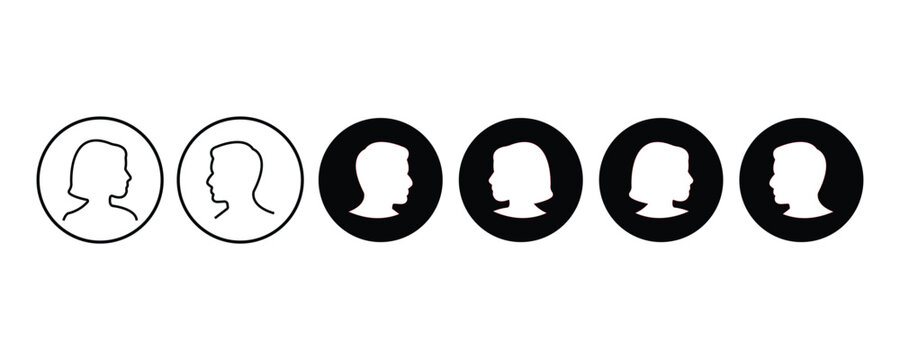 User avatar profile icons in circular frames with line and solid styles