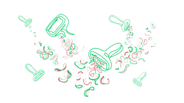 Abstract Line Art Illustration of Kitchen Utensils and Fresh Vegetable Ribbons for Culinary Design and Healthy Cooking Concept with Green and Red Accents 