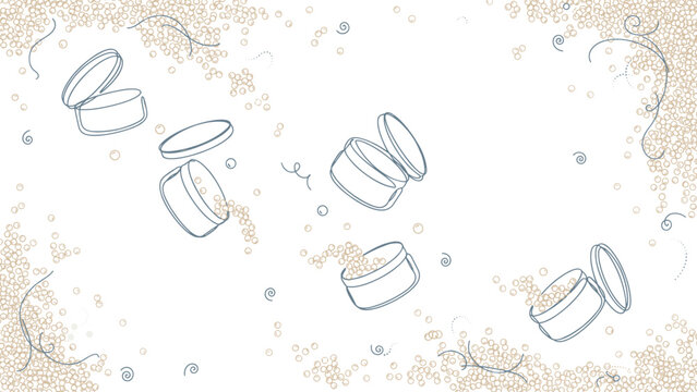 Minimalist Line Drawing of Open Glass Jars with Spilling Organic Seeds and Grains for Culinary Branding and Healthy Kitchen Interior Decoration
