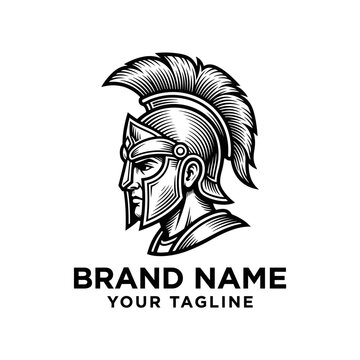 Greek gladiator helmet mascot profile logo design.