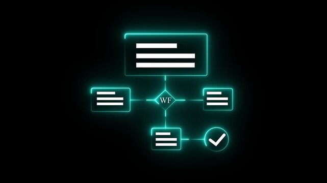 Blue Neon Workflow Process Flow Diagram with Connected Business Nodes