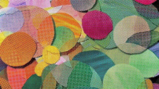 colorful watercolor collage, watercolor halftone background collage, watercolor paper cutout art, abstract paper cutout collage illustration