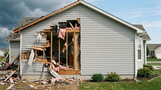 Tornado Aftermath: Exposed Interior and Destroyed Wall of Residence