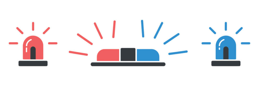 alarm siren icon set with police warning symbols, emergency alerts, and safety signs