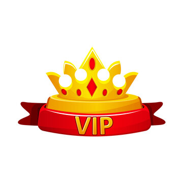 VIP Crown Badge with Red Ribbon on a transparent background