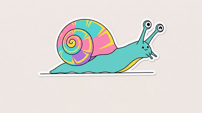 Cute Snail Sticker Vector Illustration