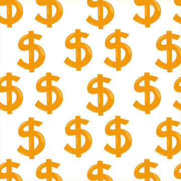 Golden dollar sign seamless pattern vector background, dollar currency repeat tileable pattern for business, finance, and shopping design.