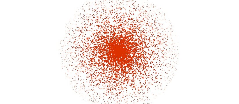 Abstract red spray paint splatter effect on white background.