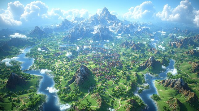 Lush valley, towering peaks, scenic landscape