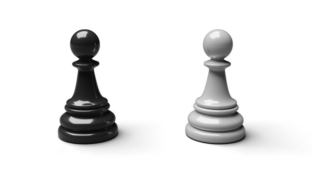 Black and White Chess Pawn Pieces Isolated on Transparent Background