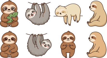 Obraz premium Sloth Illustrations Collection Cute Vector Animals On White Background sloths animal mammal