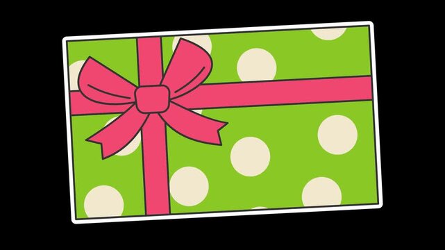 Seamless loop animation of a top view green gift box with red ribbon swaying. Minimalist flat style sticker icon isolated on transparent alpha channel background for holiday sale assets.