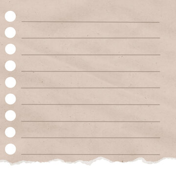 Beige paper shows a lined notepad page. Light texture adds subtle depth to the surface. Suitable for journaling, scrapbooking, note-taking, background elements, and creative craft design projects.