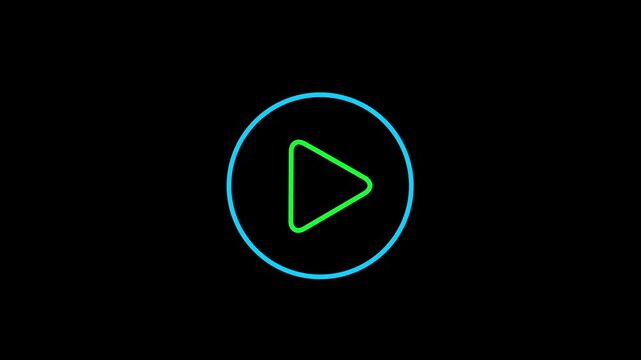 Neon Play Button Icon for Video and Music Media, Digital Streaming and Entertainment Interface, Glowing Multimedia Control Symbol Animation