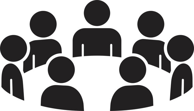 Business team meeting around round table vector icon for corporate conference discussion workshop corporate training presentation template