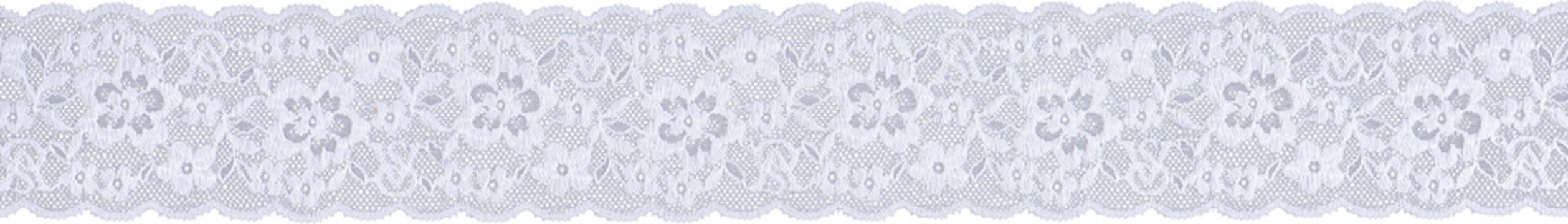 Delicate white floral lace ribbon with scalloped edges