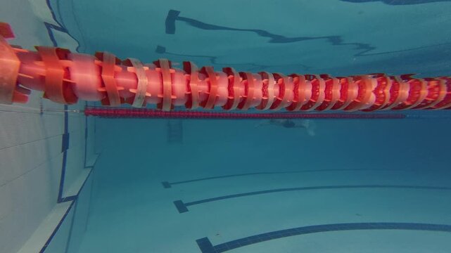 Close Up Underwater View of Swimming Pool Red Lane Divider