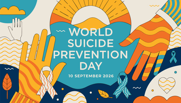 Colorful illustrative poster commemorating world suicide prevention day for awareness campaigns