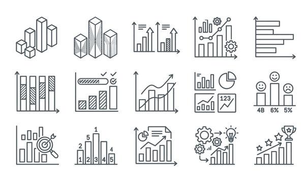 Vector icons set for business data analysis and visualization