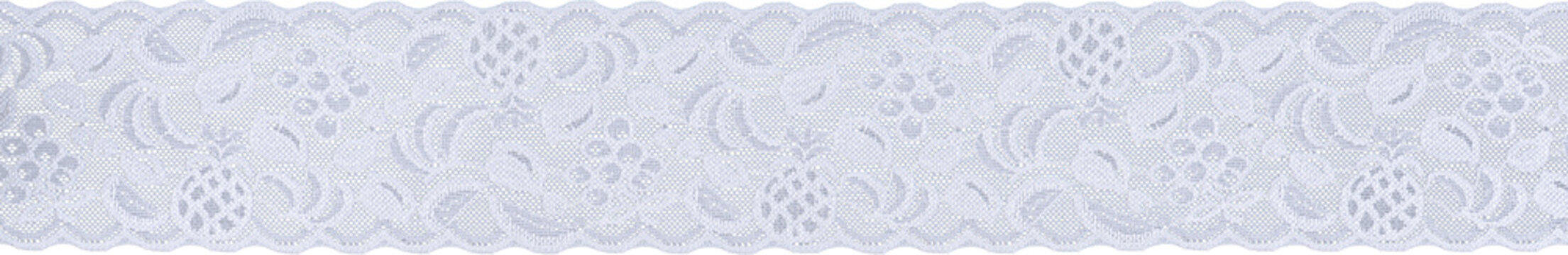 White tropical fruit pattern lace ribbon trim isolated