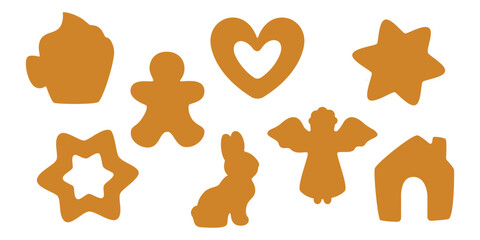 Obraz premium Christmas gingerbread cookie silhouette. Holiday templates for cutter craft machine. Cut shape for stencil isolated on white background. Flat simple vector illustration