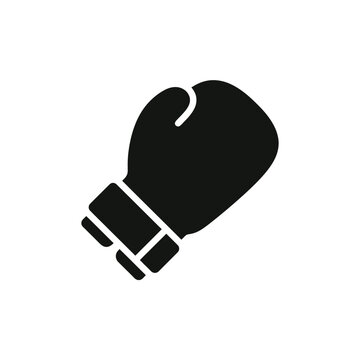 Boxing gloves icon set, two black vector illustrations with negative space details and modern flat design for graphic resources isolated on White Background silhouette