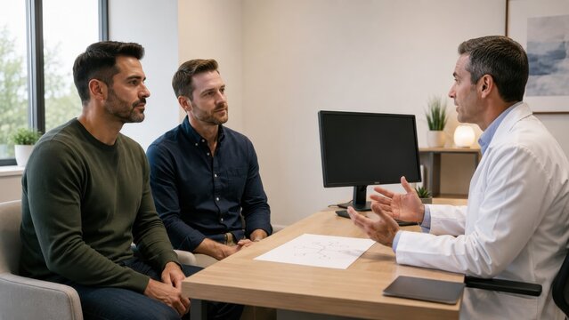Same-sex couple consulting with a fertility specialist