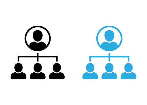 Corporate hierarchy organizational chart vector icons in black and blue for business management and team structure