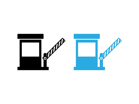Modern toll booth and barrier gate vector icons set for parking lot checkpoint and road entry system.