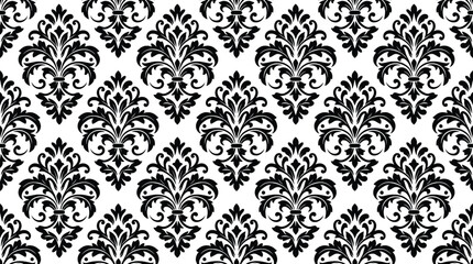 Vintage damask seamless pattern, black and white floral wallpaper vector, elegant baroque ornament for luxury textile and interior design Vintage damask seamless pattern, black and white floral wallpaper vector, elegant baroque ornament for luxury textile and interior design