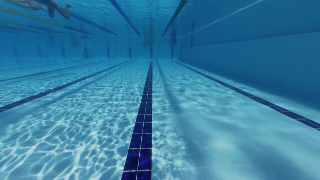 Underwater View of Swimming Pool Lanes with Swimmers