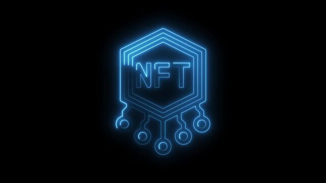 Neon nft technology concept illustration on dark background digital asset