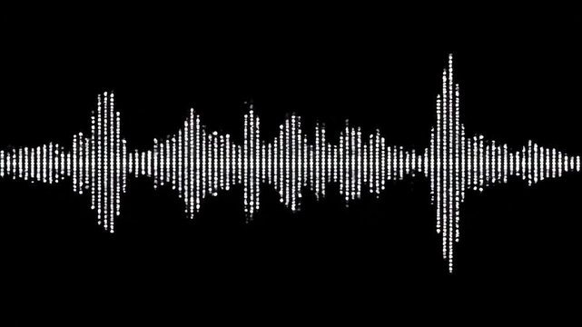 Audio equalizer waveform visualization on dark background showing sound spectrum analysis and music beat.