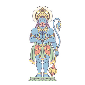 Powerful deity hanuman standing with hands in prayer position