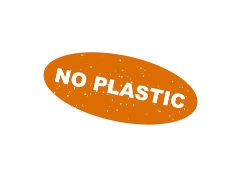 Orange oval badge with no plastic text on black background