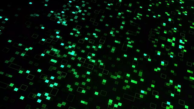 Futuristic blue data grid with glowing square pixels, pulsating network points, digital signal movement and seamless technology background, subtle light flicker and futuristic technology motion