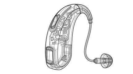Fototapeta premium Hearing Aid Wireframe Illustration Showing Internal Electronic Components and Digital Design