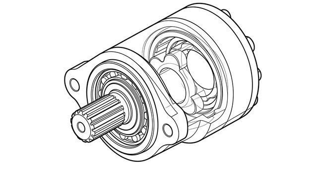 Hydraulic Gear Pump Technical Drawing Illustration Showing Internal Mechanical Components