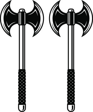 Medieval double headed battle axe vector graphic icon set for gaming weapons armor and fantasy combat illustrations