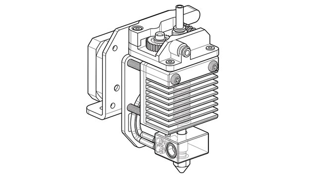 3D Printer Extruder Hotend Assembly Line Art Illustration for Technical Engineering Design
